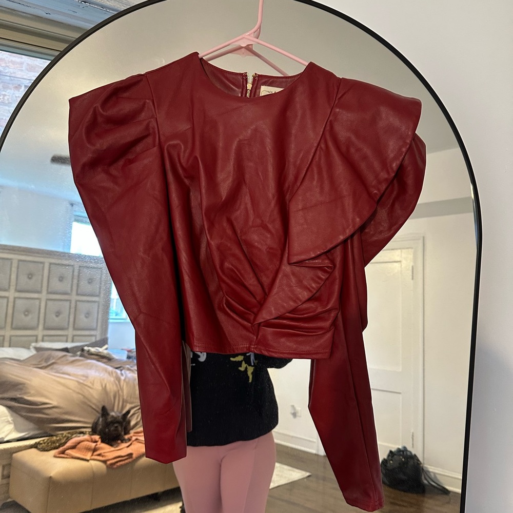 Red Faux Leather Statement Top